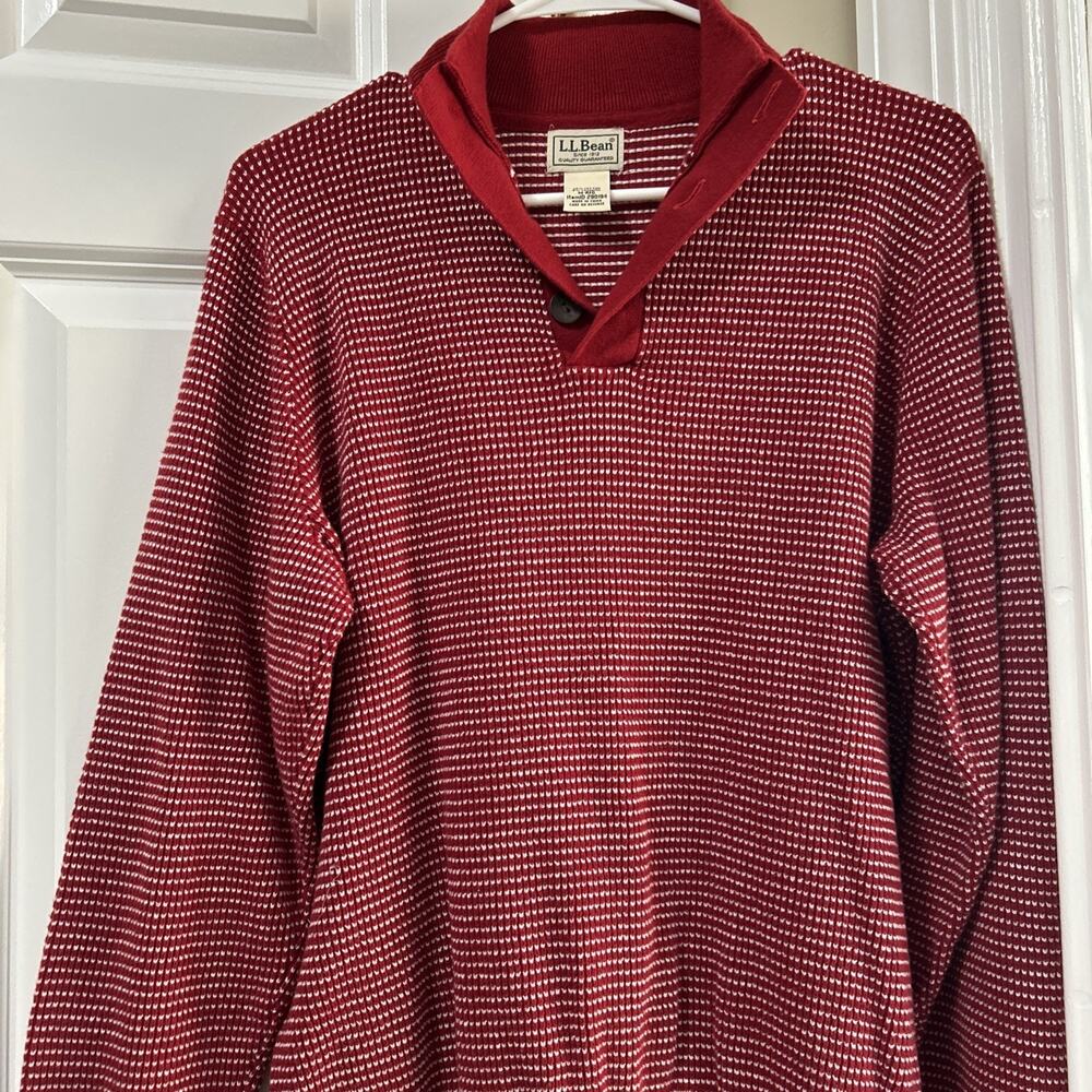 LL Bean Cotton Waffle Knit Button Shawl Neck Cardigan Sweater Men M-Reg